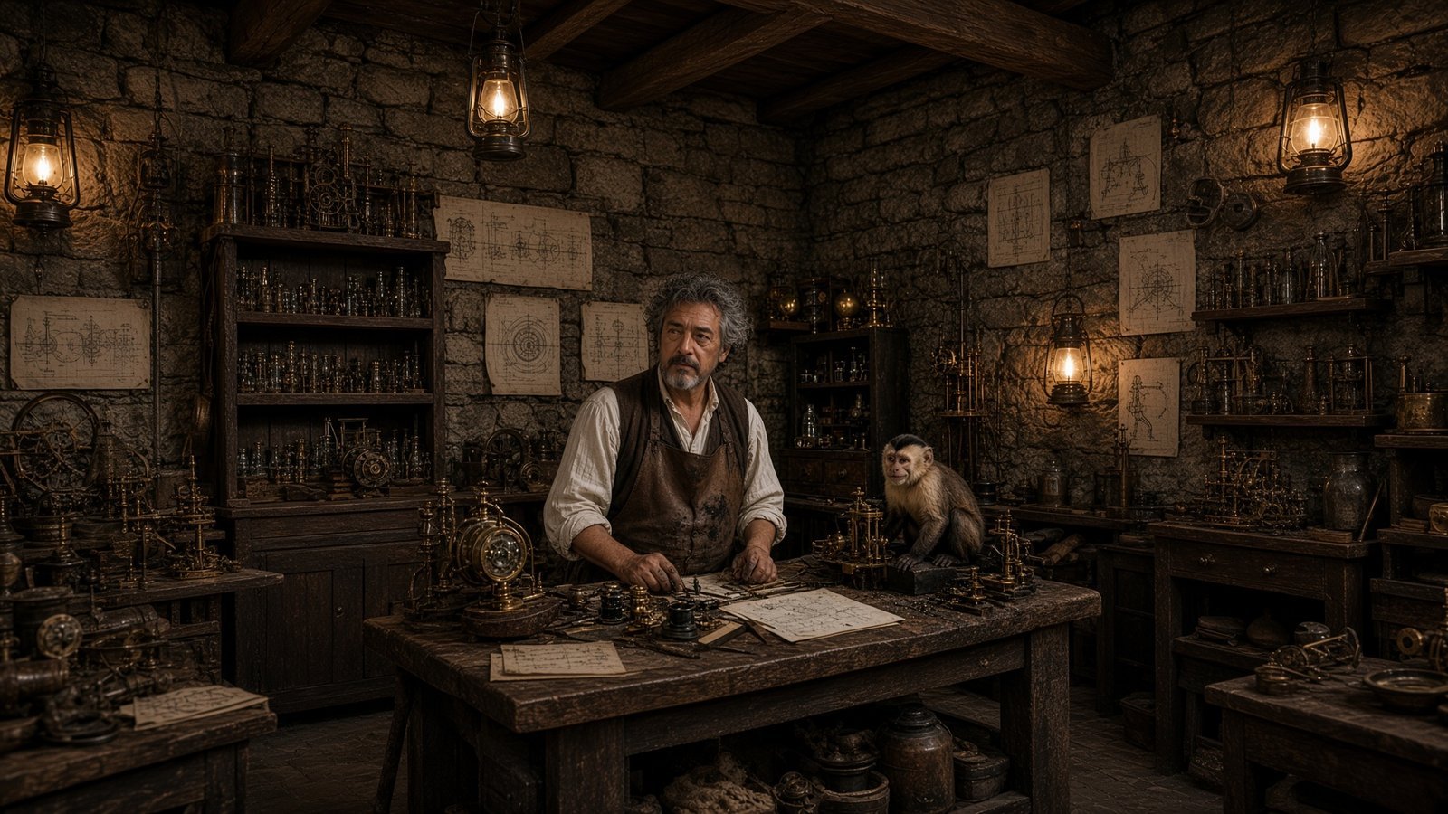 Señor Fernando Cornelius and Pesky in the workshop